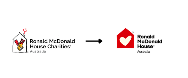 The old logo of Ronald McDonald House Charities Australia, left, and the new logo of Ronald McDonald House Australia, right. 